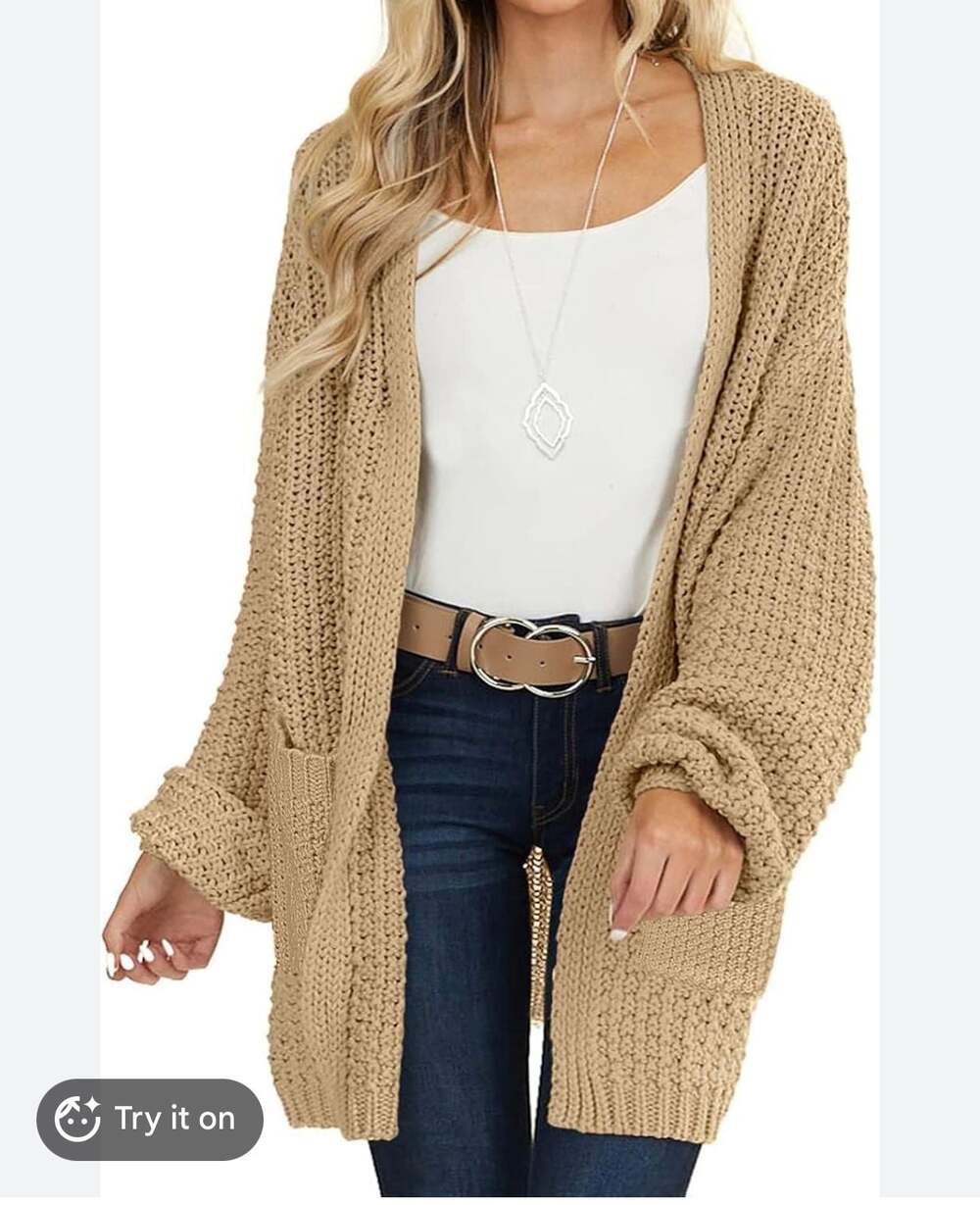 MEROKEETY XXL Hooded Waffle Knit Open Front Cardigan Cozy Boyfriend Sweater